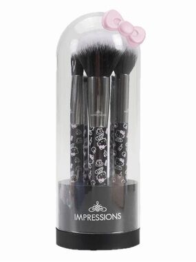 Hello Kitty Black Makeup Brush Set with Pink Bow Accent